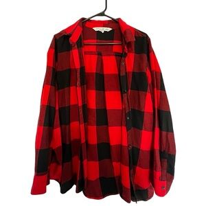 Red and black oversized plaid top